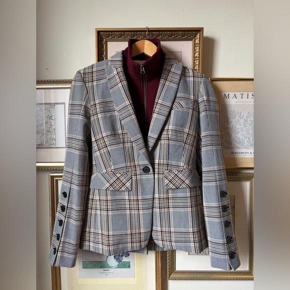 Veronica Beard Steele Dickey Plaid Jacket Blazer w/ maroon Dickey insert size 0 - Picture 6 of 14